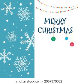Vector Christmas card with Christmas decorations and vertical background insert with snowflakes