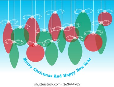 vector christmas card design with decorative transparent balls and place for your text