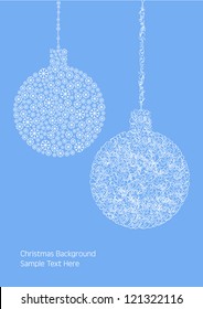 vector christmas card design with hanging balls in silhouette isolated on blue background