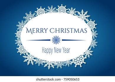  Vector Christmas card design  with snowflake in  paper art style.  Perfect  for winter holidays, New Year and Merry Christmas cards, prints, flayers, banners, invitations . 