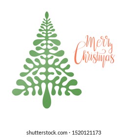 Vector Christmas Card with Fir Tree and Hand Lettring Christmas Greetings