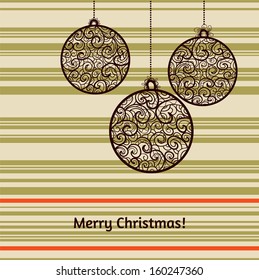 Vector Christmas card with fir tree decorations