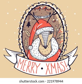 Vector Christmas card  with a funny Christmas deer