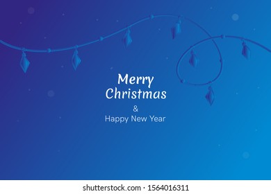 Vector Christmas card with garland on blue background