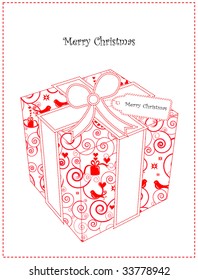 Vector Christmas Card With Gift in Cute Wrapping Paper