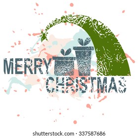 Vector Christmas card with gifts and Christmas tree