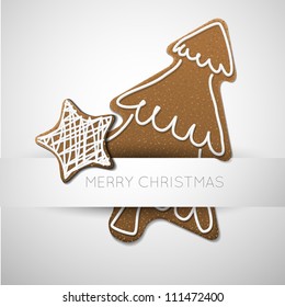 Vector Christmas card - gingerbread tree with white icing  and place for your text