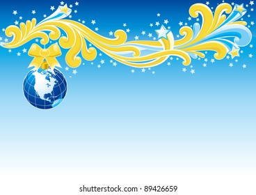 Vector christmas card with globe  - America
