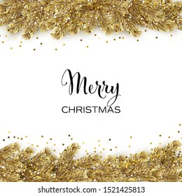 Vector Christmas card with gold christmas tree and glitter