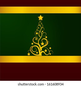 Vector  Christmas card with golden abstract tree.