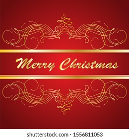 Vector Christmas card. Golden lettering on red background