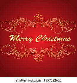 Vector Christmas card. Golden lettering on red background