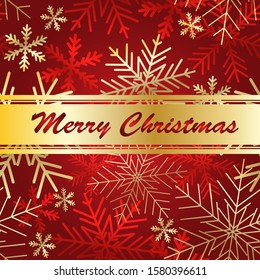 Vector Christmas card. Golden lettering on red background