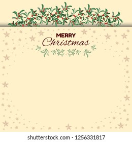 Vector Christmas card. Green leaves, red berries. All elements are isolated.