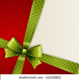 Vector Christmas card with green polka dots bow