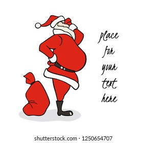 Vector Christmas card with hand drawn resolute Santa Claus looking into the distance. Beautiful ink drawing, Christmas design elements