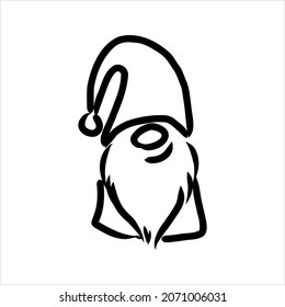Vector Christmas card with hand drawn cute Scandinavian gnomes in patterned caps. Ink drawing, funny illustration, beautiful design elements.