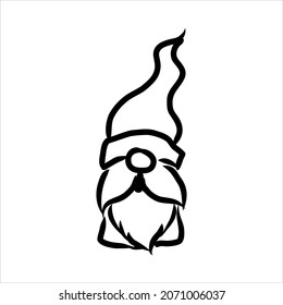 Vector Christmas card with hand drawn cute Scandinavian gnomes in patterned caps. Ink drawing, funny illustration, beautiful design elements.