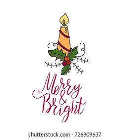 Vector Christmas card with hand lettering and winter illustration. 