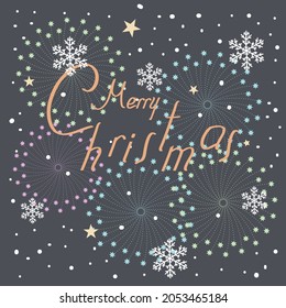 Vector of Christmas card with hand written words Merry Christmas on festive background.Lettering.Isolated elements for New Year design