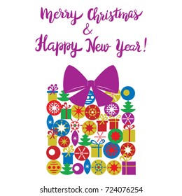 Vector christmas card with handwritten text "Merry Christmas and Happy New Year!"