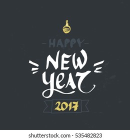 Vector Christmas card. Happy new year. Perfect Xmas design for greeting cards and invitations. Hand-drawn holiday illustration isolated on dark background.