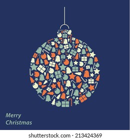 Vector Christmas card. Iconic Christmas square background in fresh colors with place for your content. Christmas illustration.