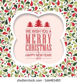 Vector Christmas card or invitation with floral ornament background. Perfect as invitation or announcement.