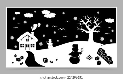 vector christmas card with christmas landscape