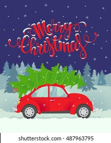 Vector Christmas card. Merry Christmas custom lettering. 