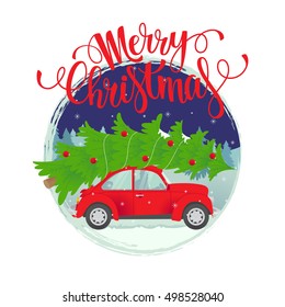 Vector Christmas card. Merry Christmas custom lettering. 