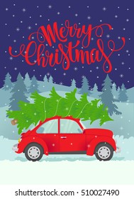 Vector Christmas card. Merry Christmas custom lettering. 