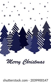 Vector Christmas card. Merry Christmas card. Greeting card with new year tree. Happy Christmas. The winter illustration with blue pine trees.