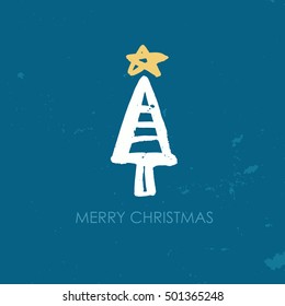 Vector Christmas card. Merry Christmas. Perfect Xmas design for greeting cards and invitations. Hand drawn holiday illustration isolated on blue background.