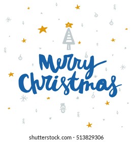 Vector Christmas card. Merry Christmas. Perfect Xmas design for greeting cards and invitations. Hand-drawn holiday illustration isolated on white background.