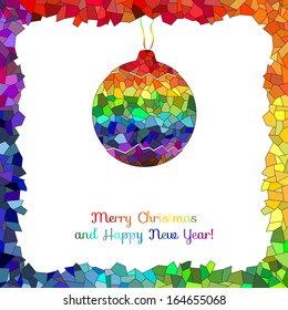 Vector Christmas Card with Mosaic Ball in Frame