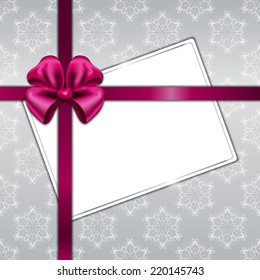 Vector Christmas card on seamless background with lace snowflakes with ribbon for design