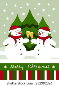 vector christmas card with pair of snowmen with glasses of champagne