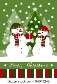 vector Christmas card with pair of snowmen
