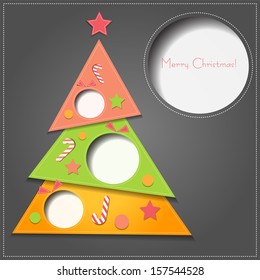 Vector Christmas Card With Paper Color Christmas Tree