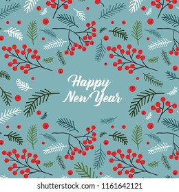 Vector christmas card with pine and berries. 