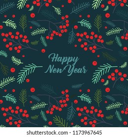 Vector christmas card with pine and berries. Template for invitations, paper design