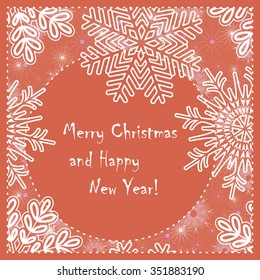 Vector Christmas card with place for your text with white snowflakes on a red background. Eps 10.