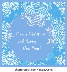 Vector Christmas card with place for your text with white snowflakes on a blue background. Eps 10.