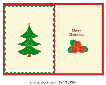 Vector Christmas card with Pohutukawa flower.Pohutukawa tree is a part of the Christmas tradition in the New Zealand. 