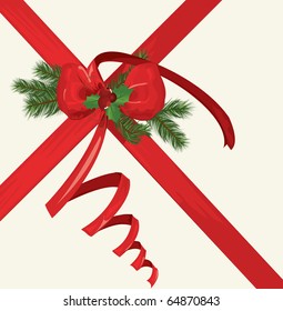 Vector Christmas card with a red ribbon