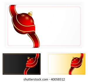 vector christmas card with ribbon over white. Three color variations