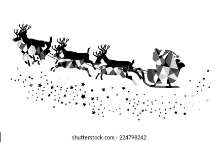 vector Christmas card with Santa Claus and deer flying 