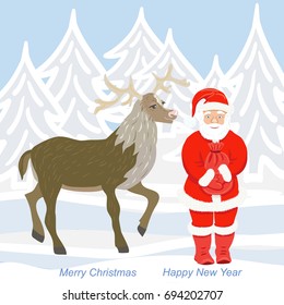vector of Christmas card with Santa Claus And Christmas deer
