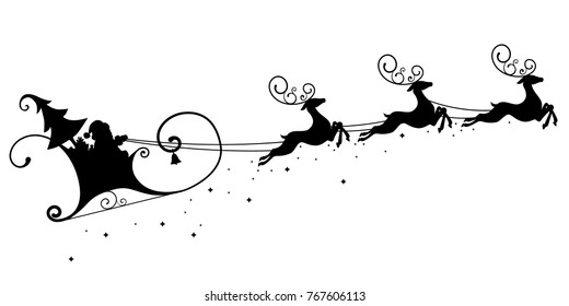 vector Christmas card with Santa Claus and deer flying